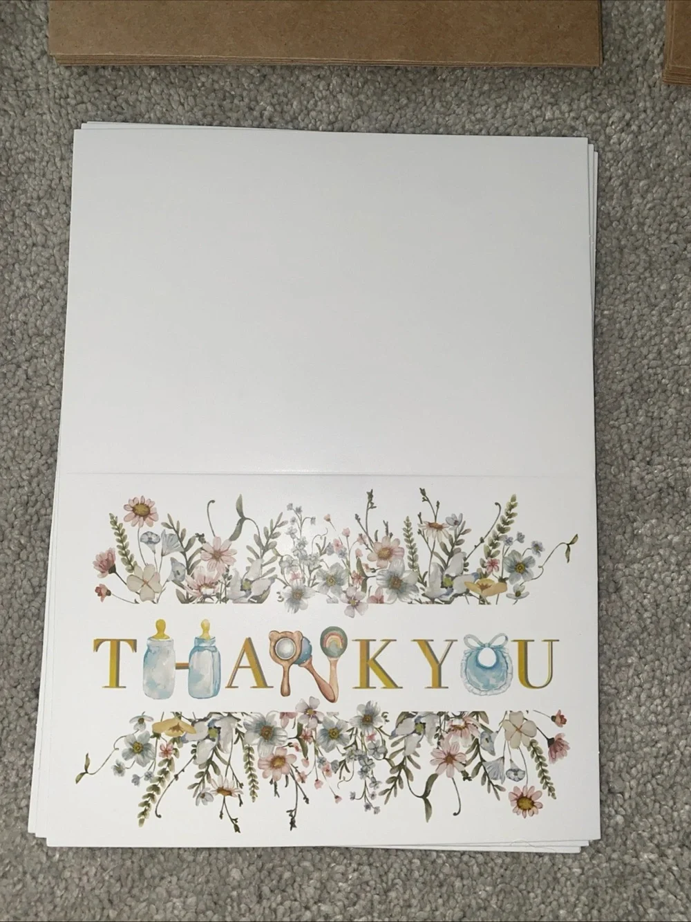 24 Baby Shower Thank You Cards With Envelopes Floral Brown Blue
